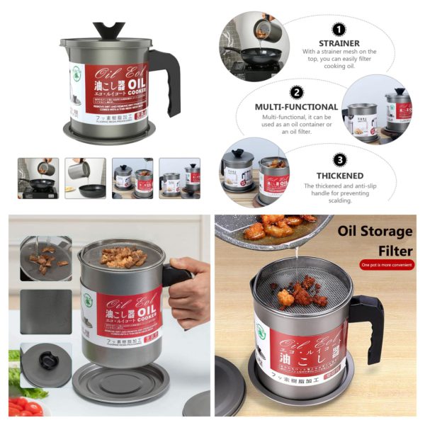Oil Storage And Filtration Pot With Lid | Oil Filter Machine With Handle For Kitchen Fryer Oil Filter Jug – 1.4 Litre – Box Packing