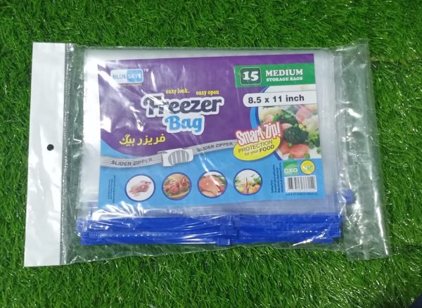 Pack of 15 Medium Size Food Storage Slider Bag Freezer Zipper Bags