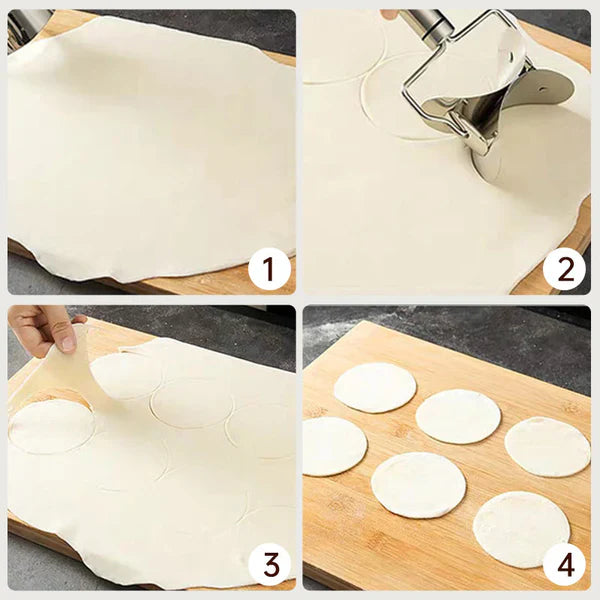 Rolling Dough Cutter, Dumpling Making Tool Kitchen Cutter Roller Wood Handle