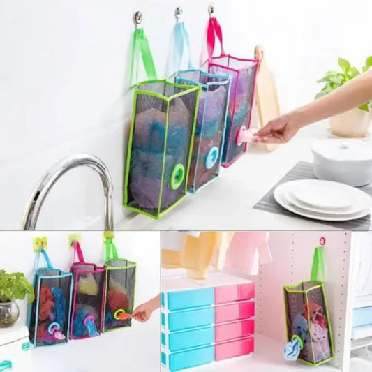 Pack Of 2 – Shopping Bags And Garbage Bags Holder / Dispenser Mesh Hanging Kitchen Garbage Bag Storage