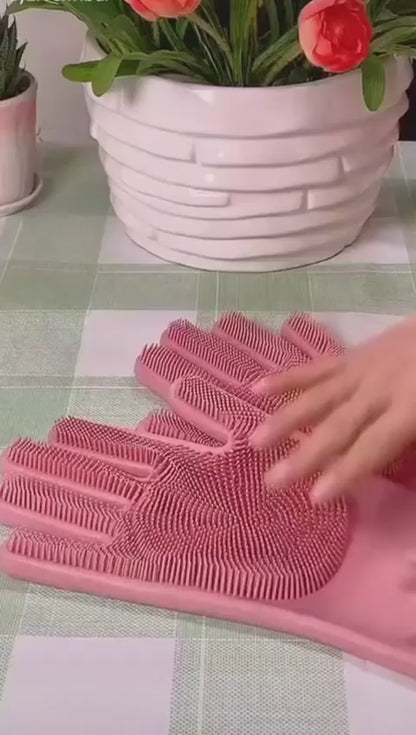 Pair Of Silicone Washing Full Finger Gloves For Home & Kitchen (random Colors)